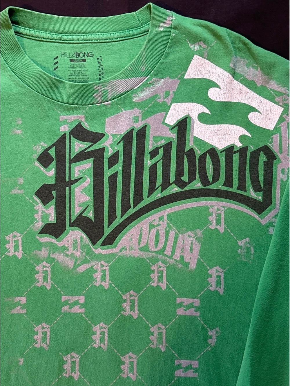 Billabong Men’s Large Green Long Sleeve Graphic T-Shirt Y2K Surf Skate